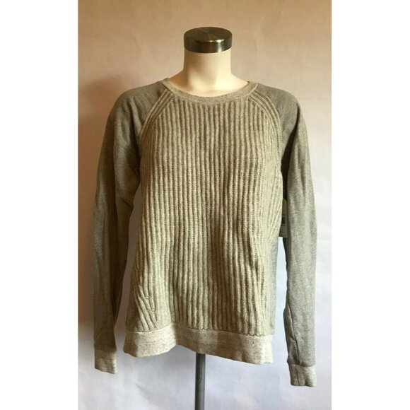 J. Crew Gray Sweater Sweatshirt W/ 100% Wool Cable Knit Front Panel, Size Small - Picture 1 of 12